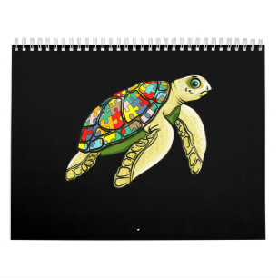 Autistic  Sea Turtle Puzzle Piece Autism Awareness Calendar