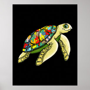 Autistic Sea Turtle Puzzle Piece Autism Awareness Poster
