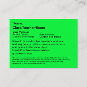 Autistic Student Card