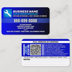 Auto Air Conditioner Service Best Car AC Repair Business Card