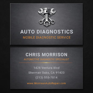 Auto Automobile Diagnostics Repair Metallic Business Card