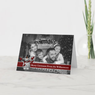 Auto Black and White Christmas Photo With Snowman Holiday Card