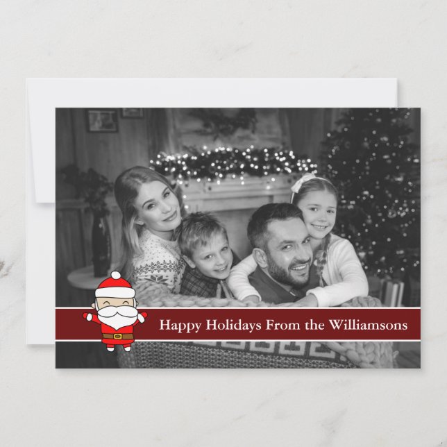 Auto Black and White Happy Holidays Cute Santa Holiday Card (Front)