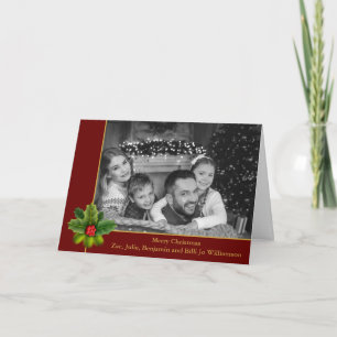 Auto Black and White Photo Holly Red Christmas Holiday Card