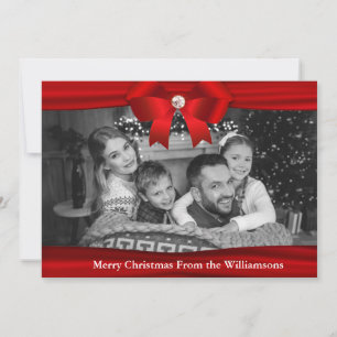 Auto Black and White Photo Red Ribbon Frame Holiday Card