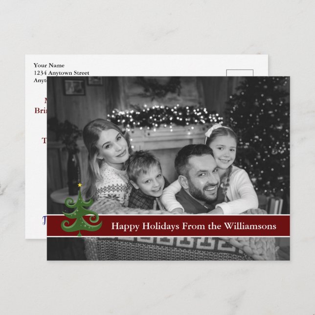 Auto Black and White Photo With Christmas Tree Postcard (Front/Back)