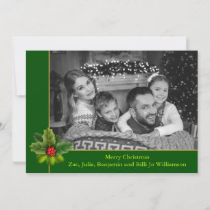 Auto Black and White Photo With Holly Frame Photo Holiday Card