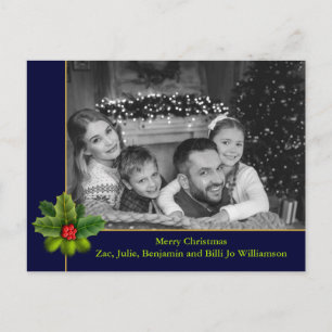 Auto Black and White Photo With Holly Frame Photo Postcard