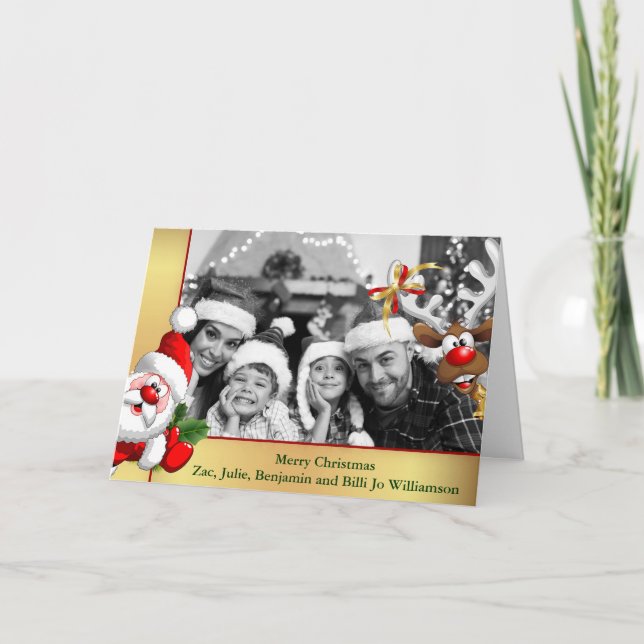 Auto Black and White Santa Reindeer Photo Bomb Holiday Card (Front)