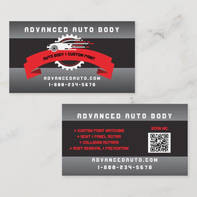Auto Body Custom Paint Detailing Collison QR Code Business Card (Front/Back)