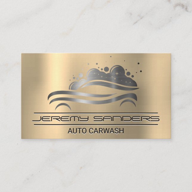 Auto Bubble Wash | Gold Metallic Business Card (Front)