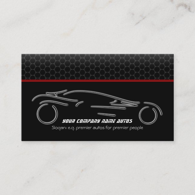 Auto Car on Metallic - Red line Sportscar template Business Card (Front)