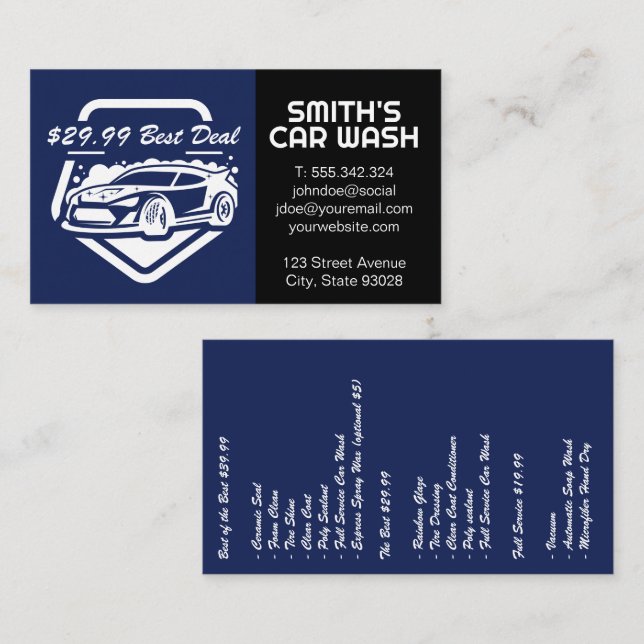 Auto Car Wash Logo  Business Card (Front/Back)