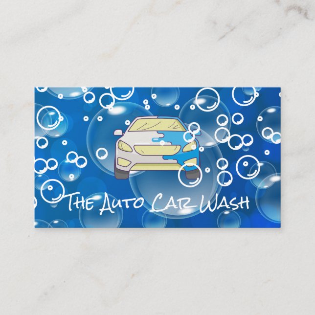 Auto Car Wash | Soap Bubbles Background Business Card (Front)