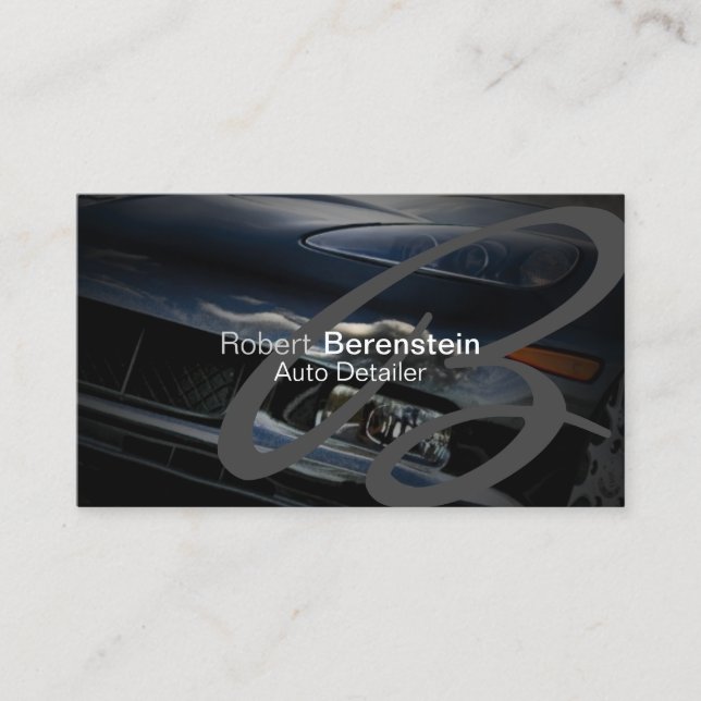 Auto Detailer Monogram Black Car Automotive Business Card (Front)