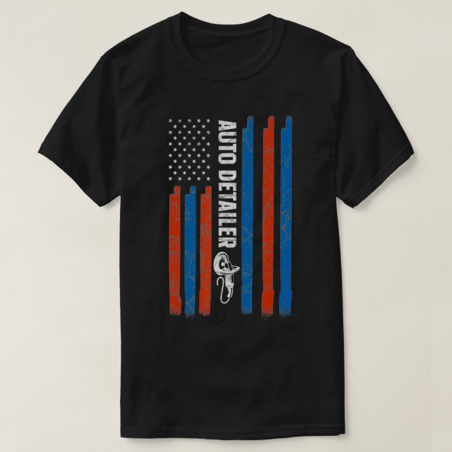 Auto Detailer USA Flag Car Detailing Car Detailer  T-Shirt (Design Front)