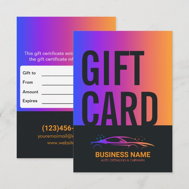 Auto Detailing and Car Wash Personalised Gift Card (Front/Back)