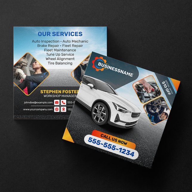 Auto Detailing Auto Repair Car Rental Automobile Square Business Card (Creator Uploaded)
