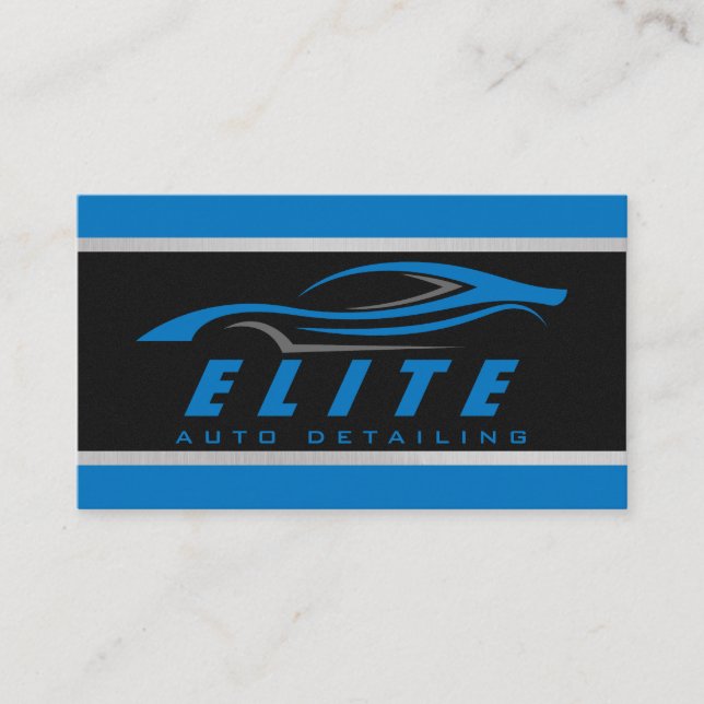 Auto Detailing Auto Spa Modern Black Blue Car  Business Card (Front)