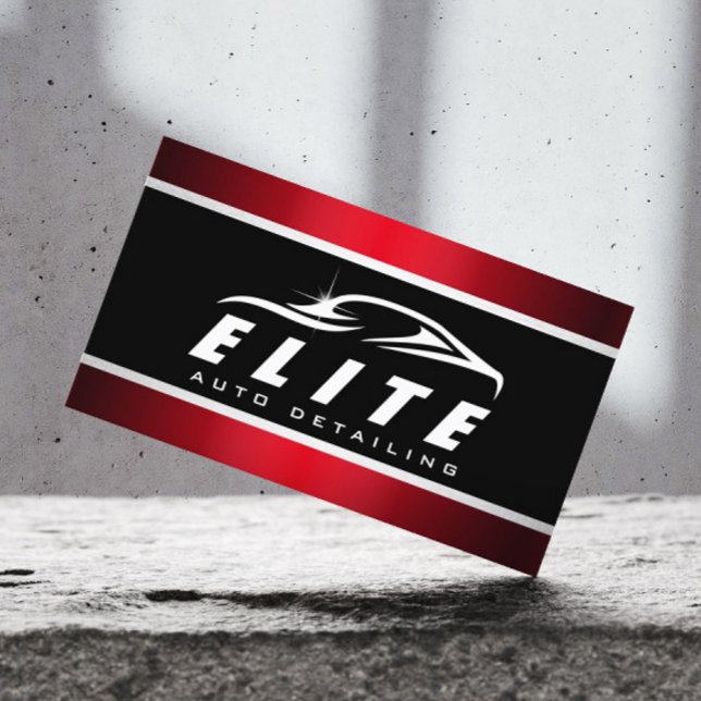 Auto Detailing Auto Spa Modern Black Red Car Business Card (Creator Uploaded)