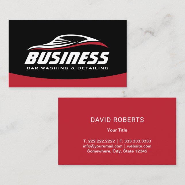 Auto Detailing Car Repair Black Red Automotive Business Card (Front/Back)