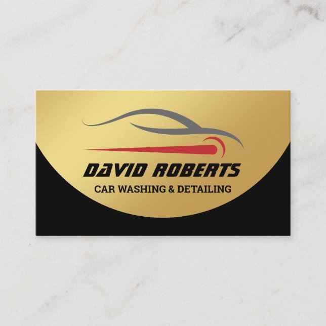 Auto Detailing Car Wash Automotive Black & Gold  Business Card (Front)