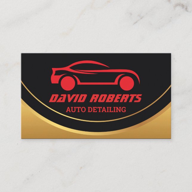 Auto Detailing Car Wash Automotive Black & Red Business Card (Front)
