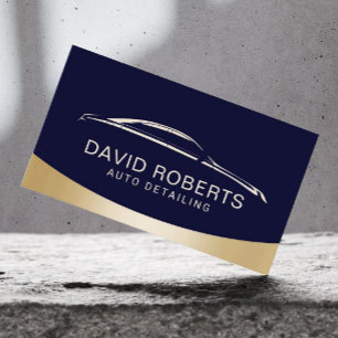 Auto Detailing Car Wash Automotive Navy & Gold  Business Card