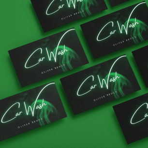 Auto Detailing & Car Wash Green Neon Business Card