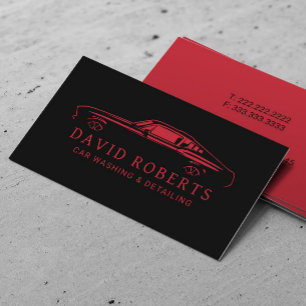 Auto Detailing Car Wash Minimalist Black & Red Business Card