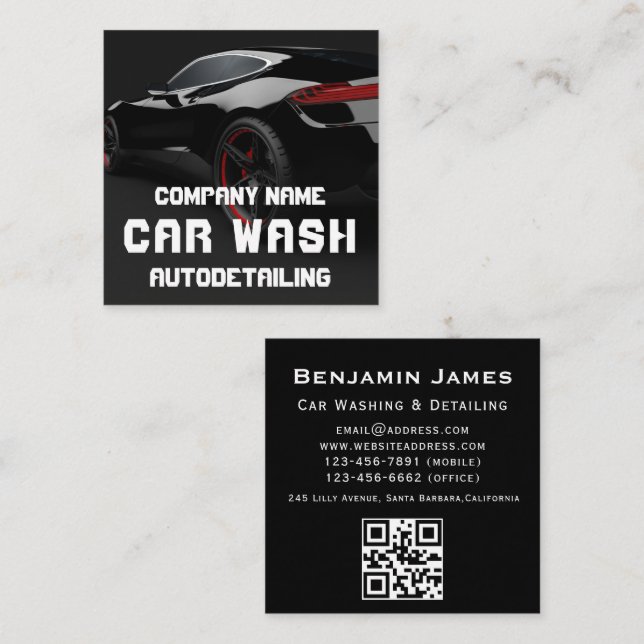  Auto Detailing Car Wash QR Code Square Business Card (Front/Back)
