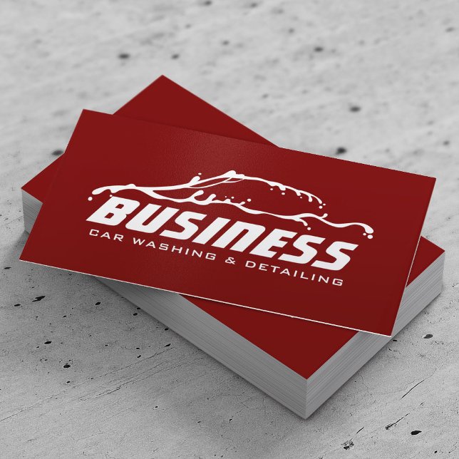 Auto Detailing Car Water Outline Red Automotive Business Card (Creator Uploaded)