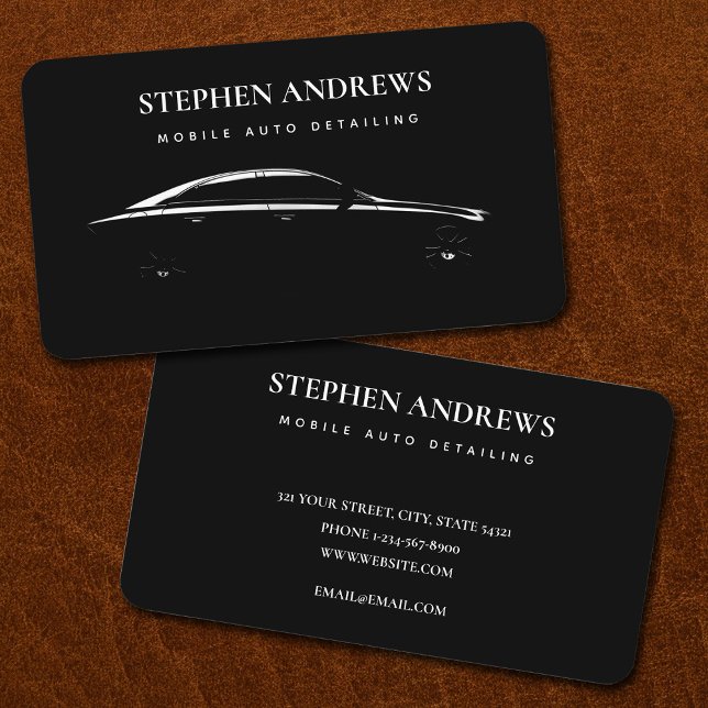 Auto Detailing Cleaning Auto Repair Black Business Card (Creator Uploaded)