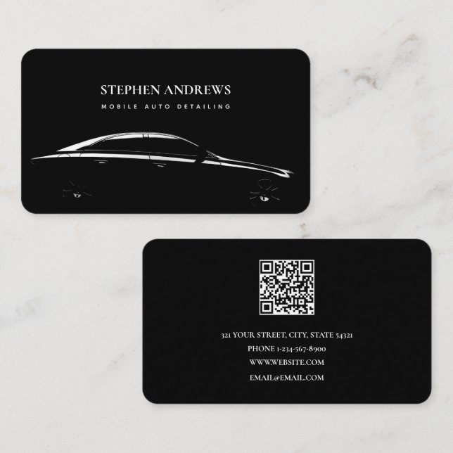 Auto Detailing Cleaning Auto Repair QR Code  Business Card (Front/Back)