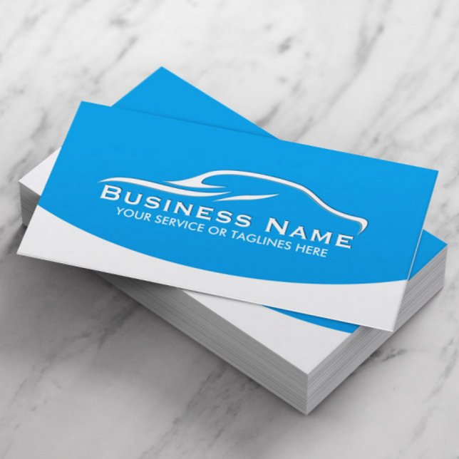 Auto Detailing Modern Blue Plain Automotive Business Card (Creator Uploaded)