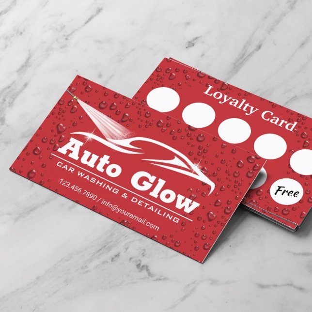 Auto Detailing Modern Red Car Cleaning Loyalty Business Card (Creator Uploaded)