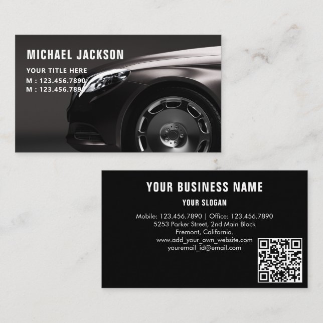 Auto Detailing Motor Vehicles Repair QR Code  Business Card (Front/Back)