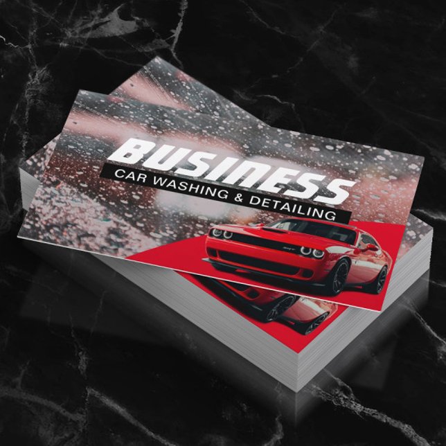 Auto Detailing Professional Car Wash Red Cleaning  Business Card (Creator Uploaded)