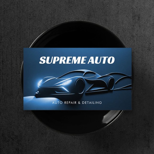 Auto Detailing, Repair, Car Shop 3D Blue Modern Business Card (Creator Uploaded)
