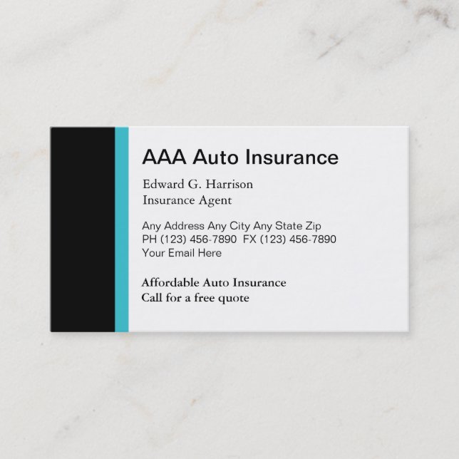 Auto Insurance Agent Business Cards (Front)