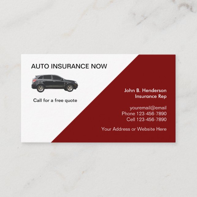 Auto Insurance Modern Business Card Design (Front)