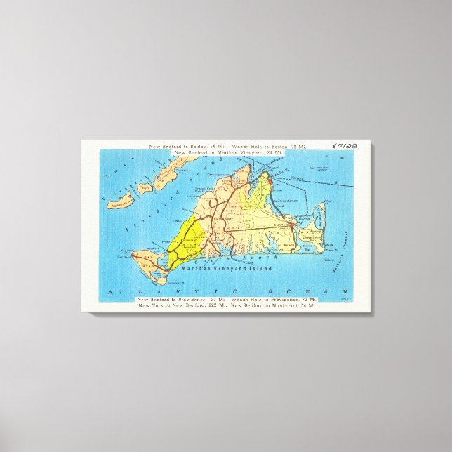 Auto Map of Martha's Vineyard MA Canvas Print (Front)