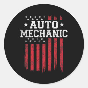 Auto Mechanic American Flag USA Patriot Patriotic  Classic Round Sticker