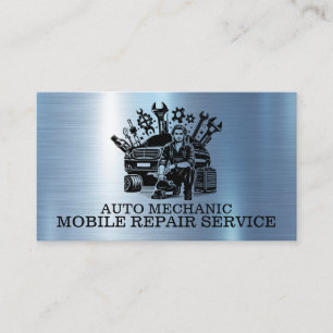 Auto Mechanic Automotive Repair Metal Contact Business Card