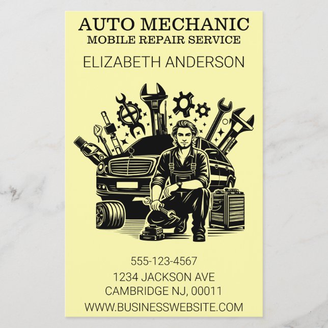Auto Mechanic Automotive Repair Metal Style Flyer (Front)