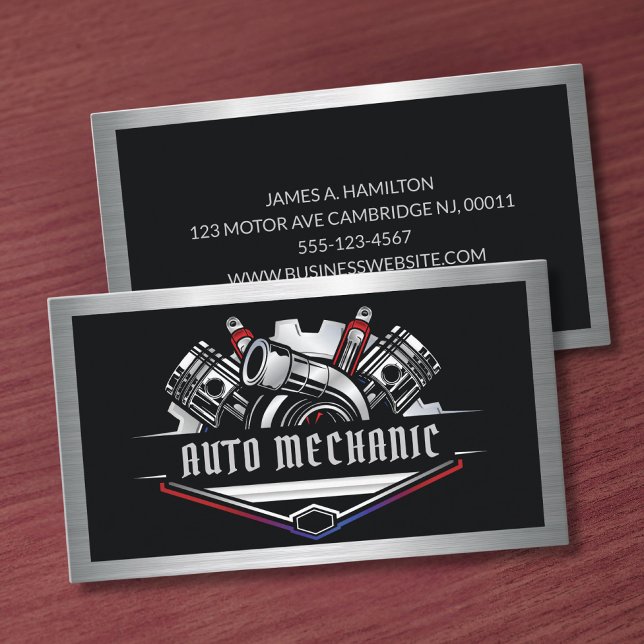 Auto Mechanic Automotive Repair Service Metal  Business Card (Creator Uploaded)