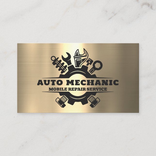 Auto Mechanic Automotive Repair Service Metal  Business Card (Front)