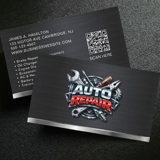 Auto Mechanic Automotive Repair Service QR Code Business Card