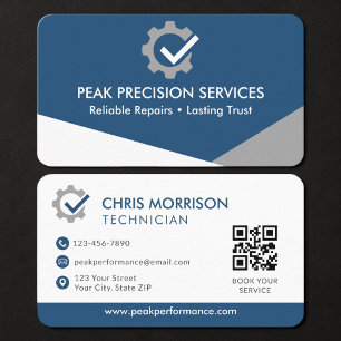 Auto Mechanic Blue QR Code  Business Card