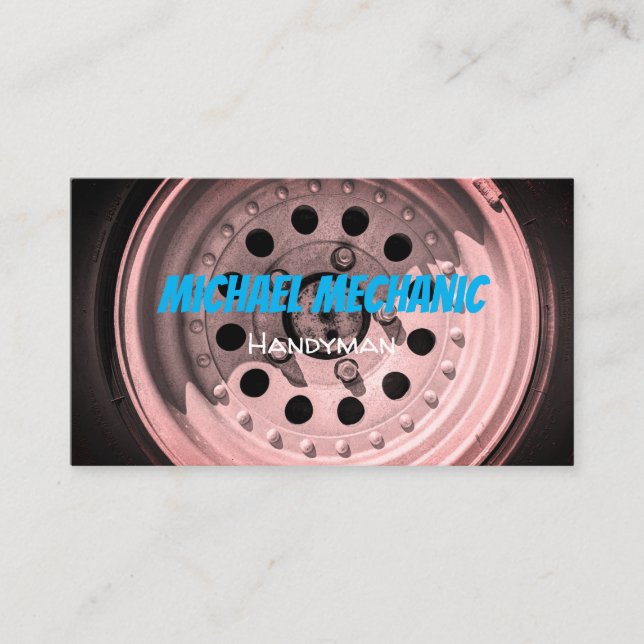 Auto Mechanic Grunge Tire Photo Business Card (Front)